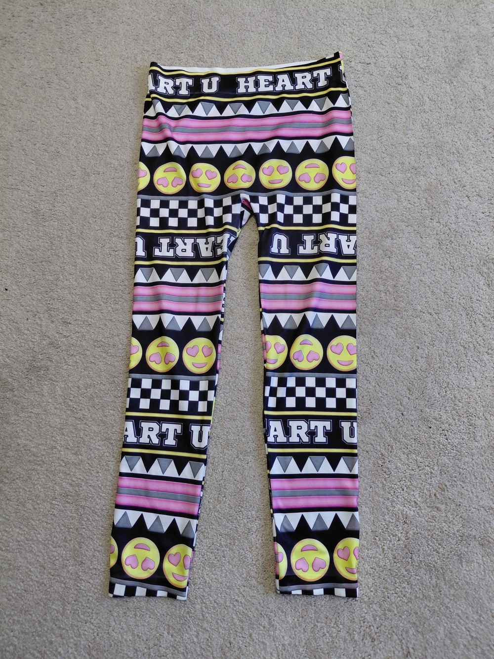 No Boundaries Pink & Black Emoji Stripe Leggings